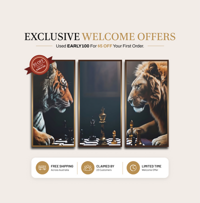 Lion vs Tiger – The Chess of Power | Set of 3 Metal Wall Art