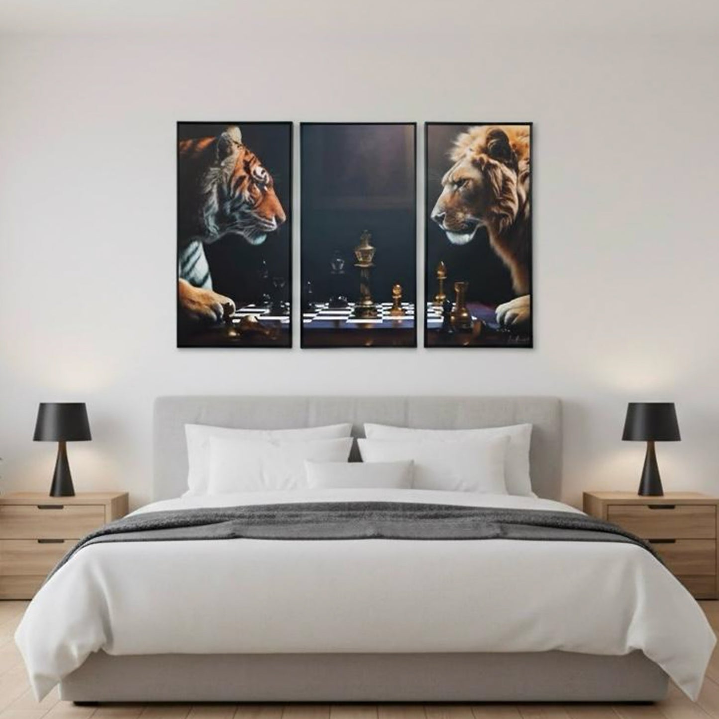 Lion vs Tiger – The Chess of Power | Set of 3 Metal Wall Art